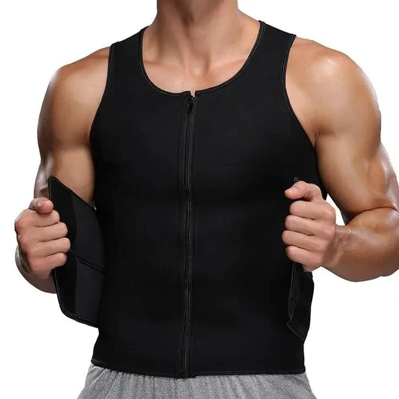 (image for) Men Body Shaper Sweat Suit Double Belt Waist Trainer Abdomen Slimming Sweat Vest Fat Burner Shapewear Tank Tops Fitness Belt