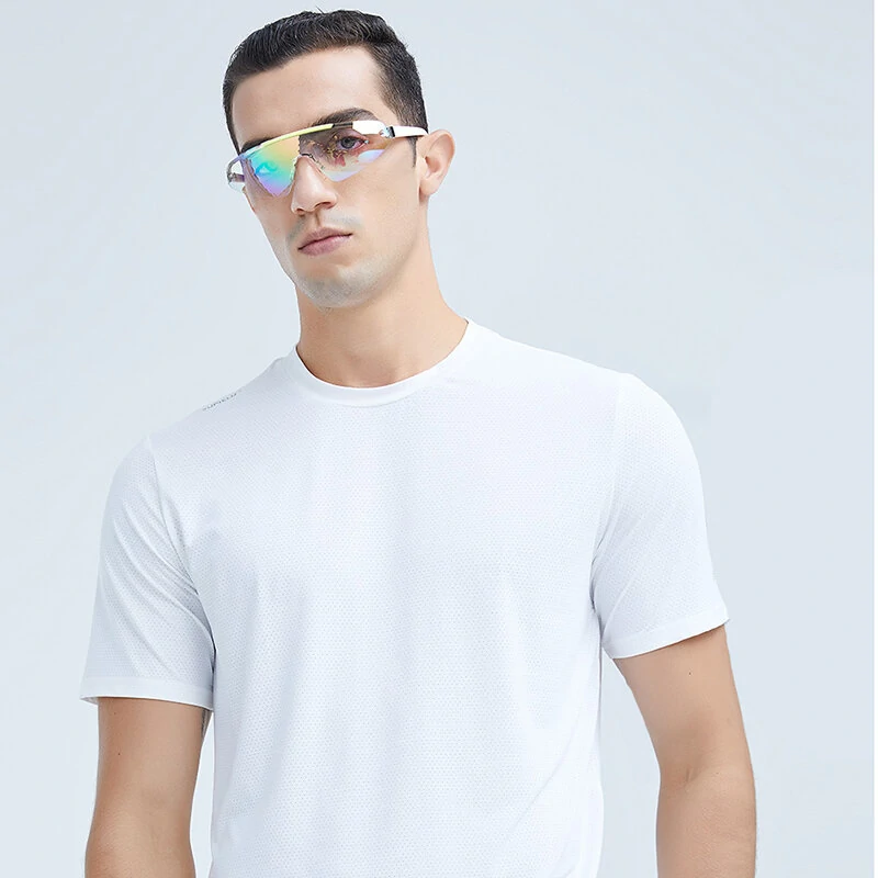 (image for) Supield Cool Feeling Sports T-Shirt 86% Nylon Comfort Breathable Elastic Lightweight Round Neck Design for Exercise Outdoor Travel Biking